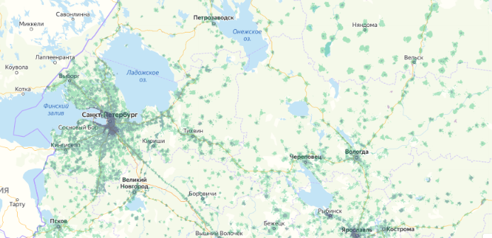 Зона покрытия МТС на карте Клин 